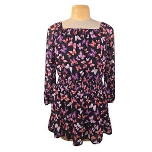 Sugar & Jade Butterfly Mini Dress Girls XL Black Purple Casual Colorful Spring